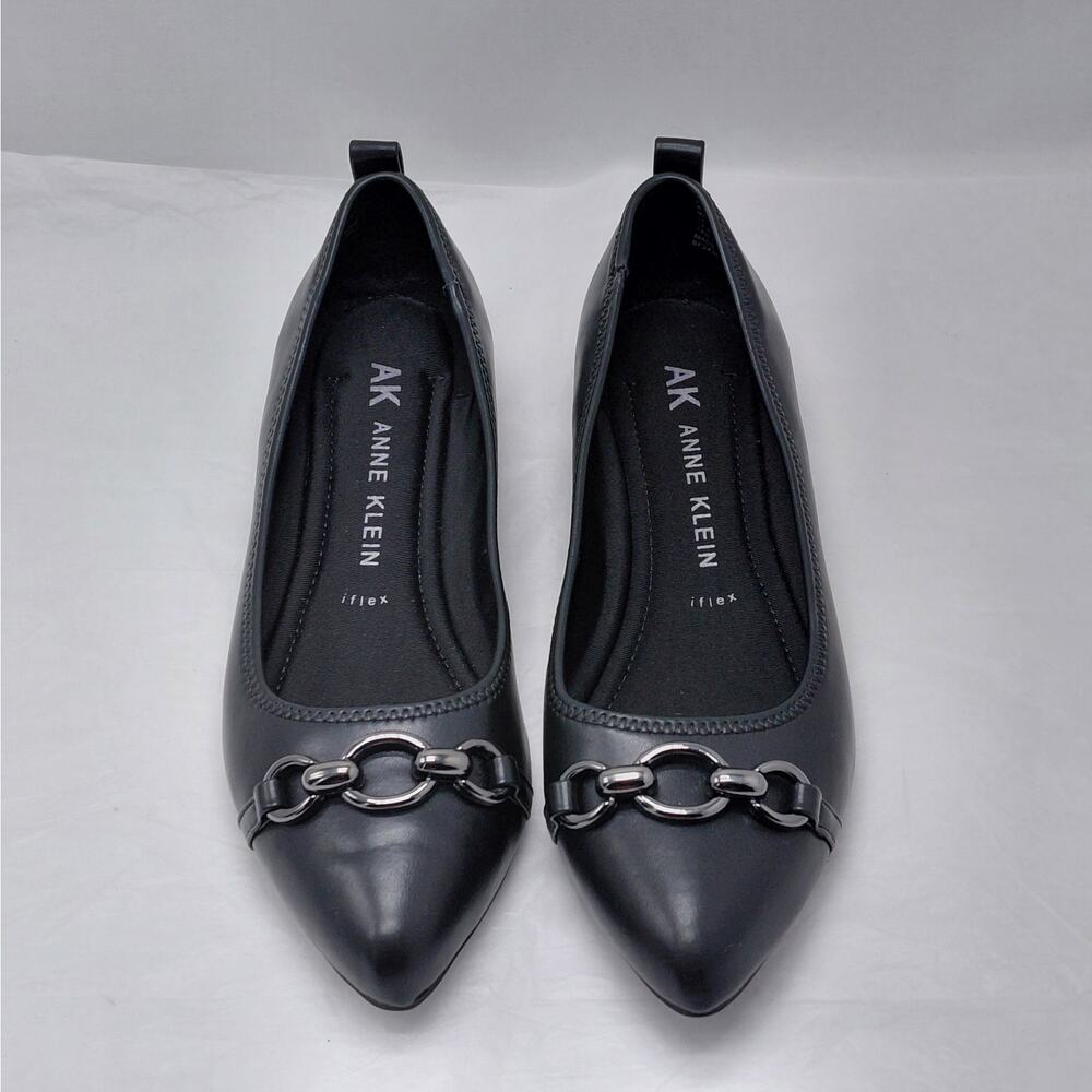 Anne Klein Womens Ballet Flats Size 8 Black Slip On Pointed Toe Shoe Office Chic